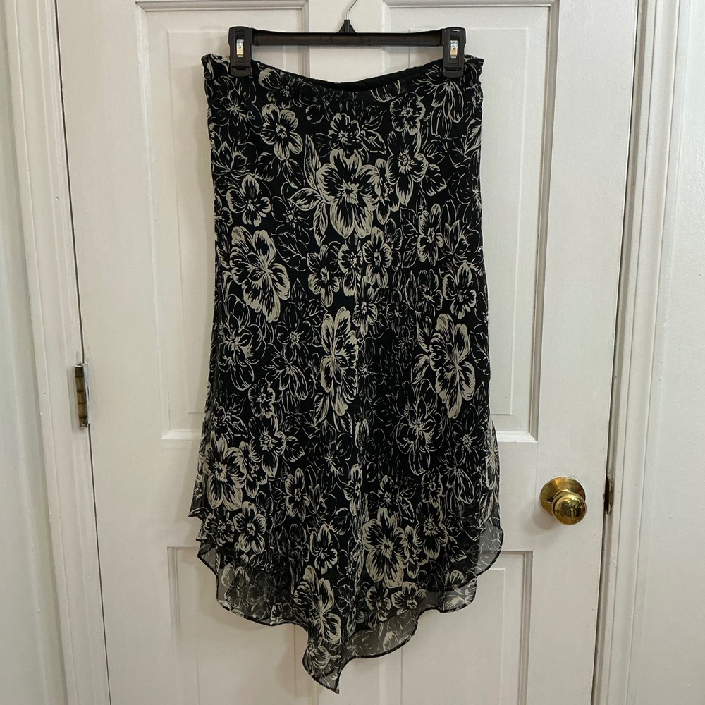 Y2K Charter Club Silk Floral Asymmetrical Skirt 8 Dark Romantic Midi Boho Fairy
